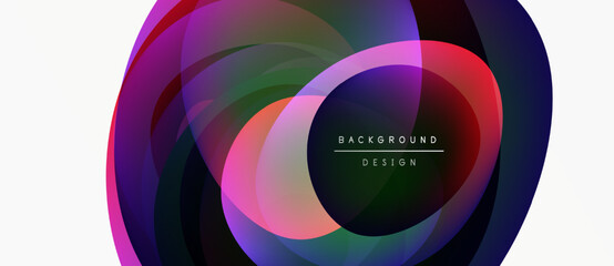 Fototapeta premium Abstract circular layers create vibrant, colorful design. Text reads background design within central space. Modern aesthetic.