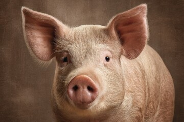 Realistic portrait of a pig, showcasing its friendly expression and detailed features in a neutral background