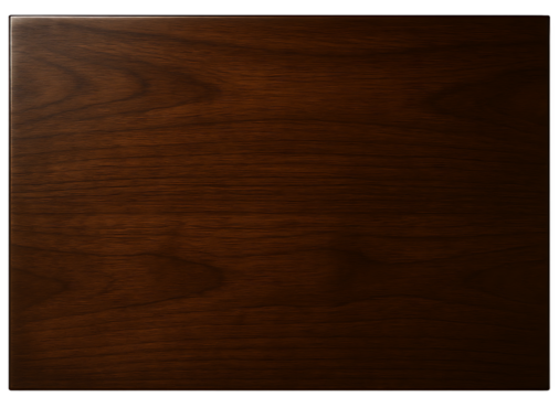 dark walnut wood panel sign, glossy varnished