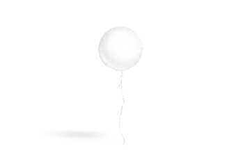 Blank white round balloon flying mock up, transparent background, png, 3d rendering. Empty circle decor levitation balone with ribbon mockup, cut out. Clear bubble for celebrate or party template.