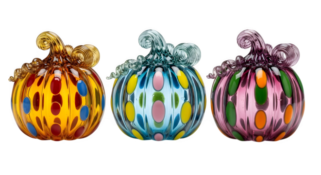 Whimsical glass pumpkins handcrafted with vibrant colors bring a joyful autumn touch to your unique seasonal décor collection