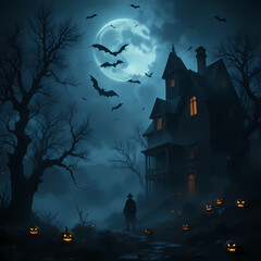 Moonlit Haunt — Spooky Night Scene with Glowing Pumpkins