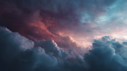 Obraz premium Ethereal dynamic clouds painted with intense shades of pink orange and purple during sunset or sunrise