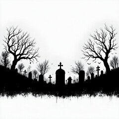 Haunted Graveyard Silhouettes — Eerie Cemetery Scene