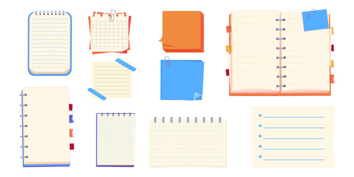 Sticky stickers reminders, notebook clippings, stationery, planner, Notes sheet, pages. bulletin paper, lined list set, notebook office or school blank notebook for homework and exercises. 