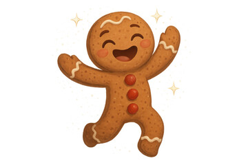 Obraz premium Gingerbread man cartoon character dancing with joy, celebrating festive seasons and holidays, transparent background