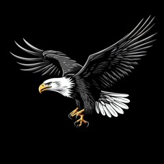 Fototapeta premium Majestic bald eagle soars powerfully embodying freedom and strength in artistic rendering against black background