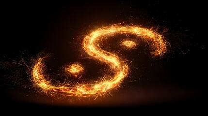 Glowing orange script character forms shape against dark background with energetic sparks