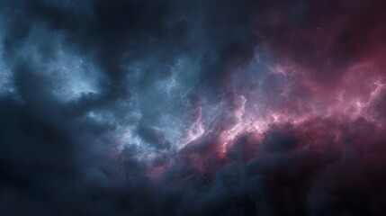 Obraz premium Cosmic nebula with vibrant blue and pink hues swirling through deep space with glowing light and distant stars
