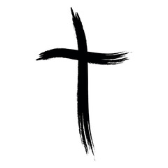 Textured cross icon made with expressive black paint brushstrokes