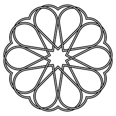 Geometric mandala flower with twelve petals heart and scalloped border