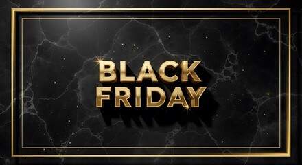 Golden black friday text effect on marble background with frame for promotion