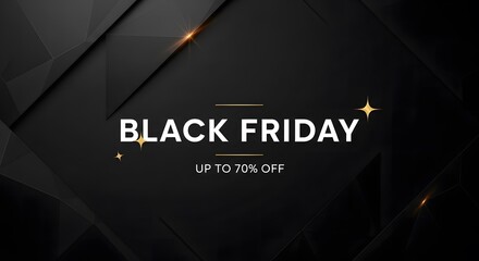Black friday sale banner with up to 73 off on dark geometric background design
