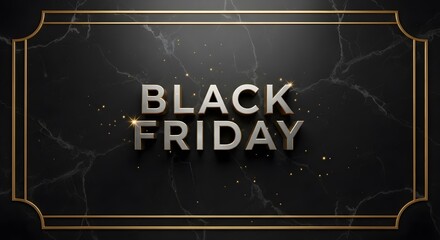 Elegant black friday background with marble texture and golden frame for promotion event