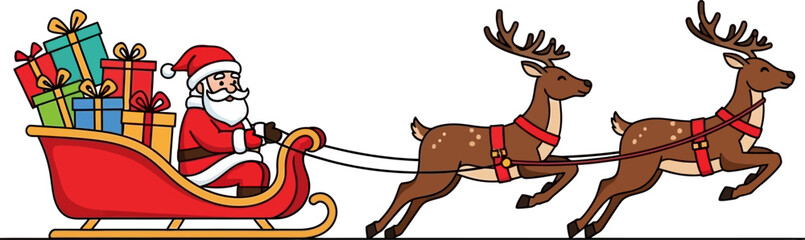 illustration of Santa Claus on a Christmas sleigh.	