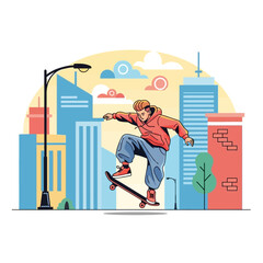 Skateboarder Performing Trick in Urban Setting.