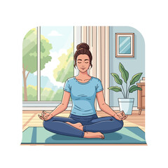 Woman Meditating in Lotus Pose Indoors.