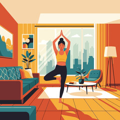 Woman in Tree Pose - Yoga and Mindfulness.