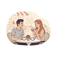 Couple Enjoying Coffee at Outdoor Cafe.