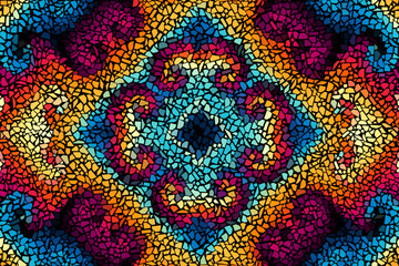 Trencadis wall texture. Bright abstract mosaic seamless pattern. Vector background. Endless texture. Ceramic tile fragments.