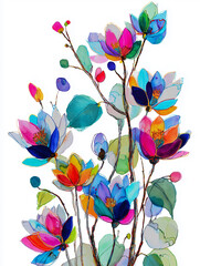Colorful abstract floral painting with bold brush strokes
