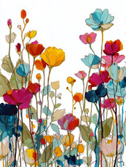 Colorful abstract floral painting with bold brush strokes
