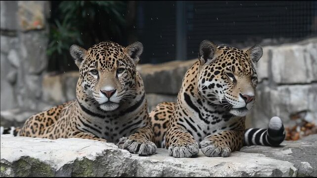 Resting Jaguars on Rocks