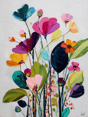Colorful abstract floral painting with bold brush strokes
