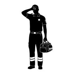 Silhouette of medic with medical bag uniform emergency
