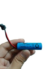 Left Hand Holding Lithium Ion Battery