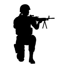 Fototapeta premium Soldier aiming machine gun military weapon