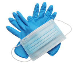 medical mask and gloves isolated on white background.