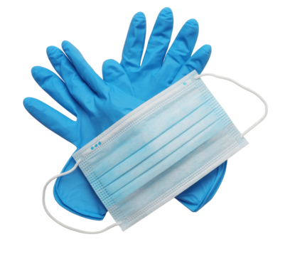 medical mask and gloves isolated on white background.