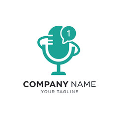 Teal Microphone Icon with Notification Bubble and Number One.