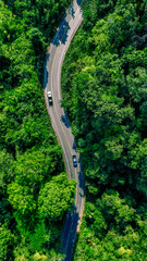 Road in the middle of the forest , road curve construction up to mountain, Rainforest ecosystem and healthy environment concept	