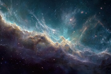 Fototapeta premium Nebula and stars captured in a stunning cosmic display featuring vibrant colors and intricate formations in the depths of space