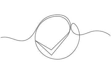 Approval check mark icon continuous one line drawing on white background minimalist tick symbol outline vector illustration