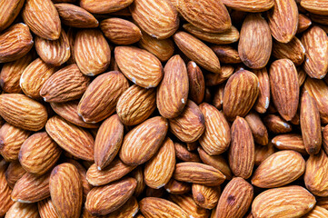 Almond. Close up of almond nuts background. Top view
