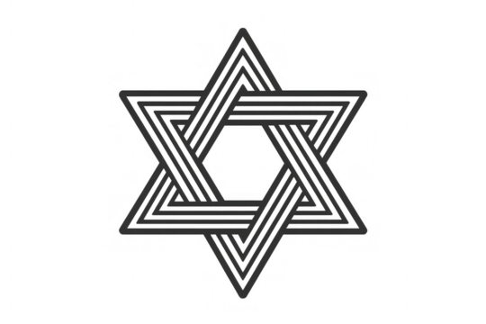Star of david geometric outline on transparent background, symbolizing judaism, faith, and spirituality