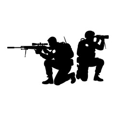Soldiers aiming weapons silhouette military