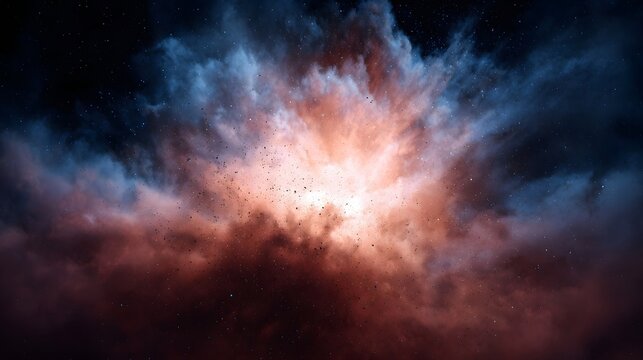 Dynamic cosmic nebula exploding with vibrant colors and stardust particles against a dark star filled sky