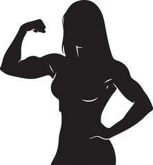  Strong woman or female bodybuilder silhouette flexing her bicep, representing fitness, strength, and empowerment in a graphic icon style