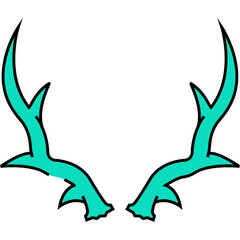Turquoise Animal Horns With Black Outline On Transparent Background Vector Illustration