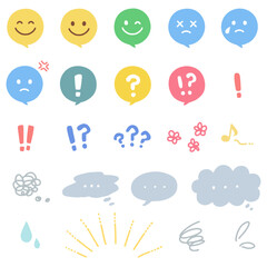 感情を表すかわいい吹き出しと漫符のアイコンセット　パステルカラーの手描きの絵文字素材
