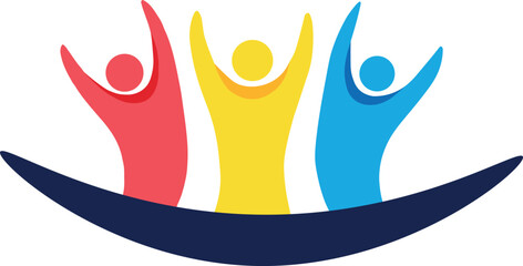 Colorful Wooden Human Figures Standing with Raised Arms,