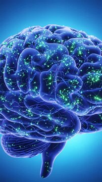 Abstract illustration of a human brain with glowing neural network