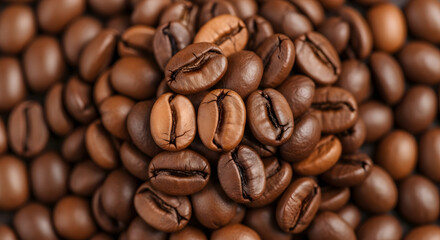 Fototapeta premium Close-up of roasted coffee beans in rich brown tones 