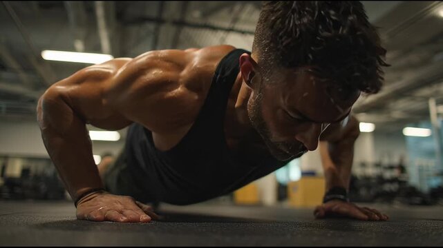 Man Doing Push Ups in Gym