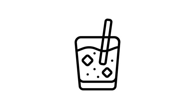 This line animated icon showing a iced drink glass with straw in it