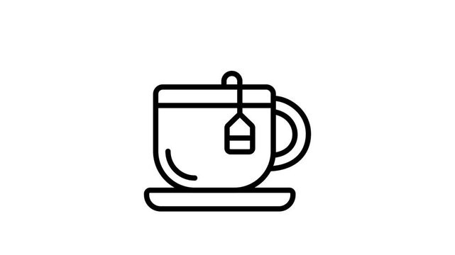 A hot cup with instant tea bag in it, outline style animated icon
